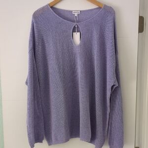 Minnie Rose key hole lightweight Lavender cotton cashmere mix Knit Pullover 2X